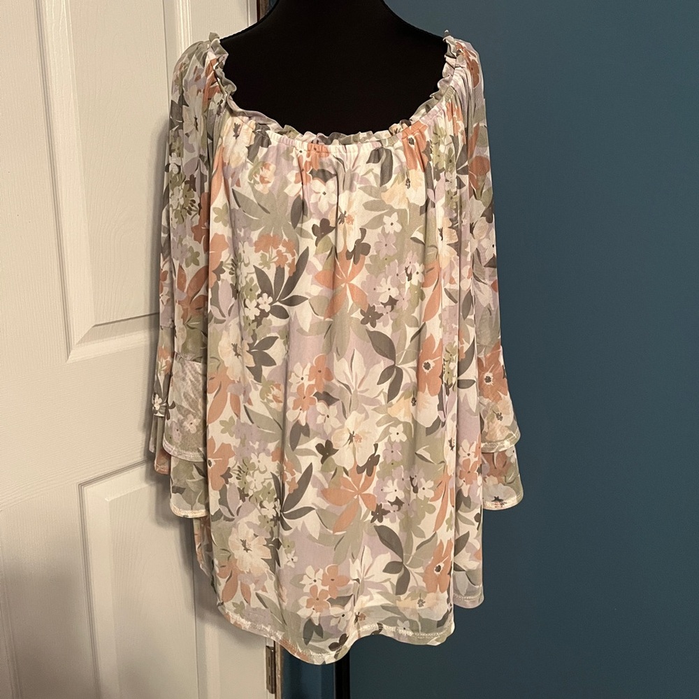 Apt. 9 Floral Off-Shoulder Blouse - Cream and Olive